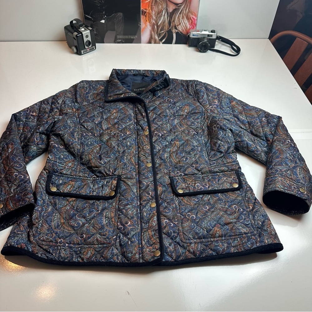 Talbots Paisley Quilted Jacket Blue Tapestry Heritage Coastal Grandmother